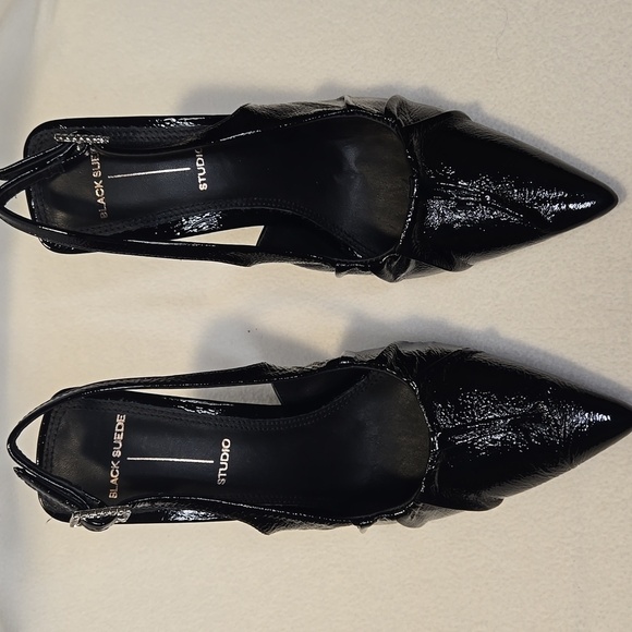 Black Suede Studio Black Piaz 100 Patent Leather Slingback Pump US 5.5 EU 35.5 - Picture 5 of 11